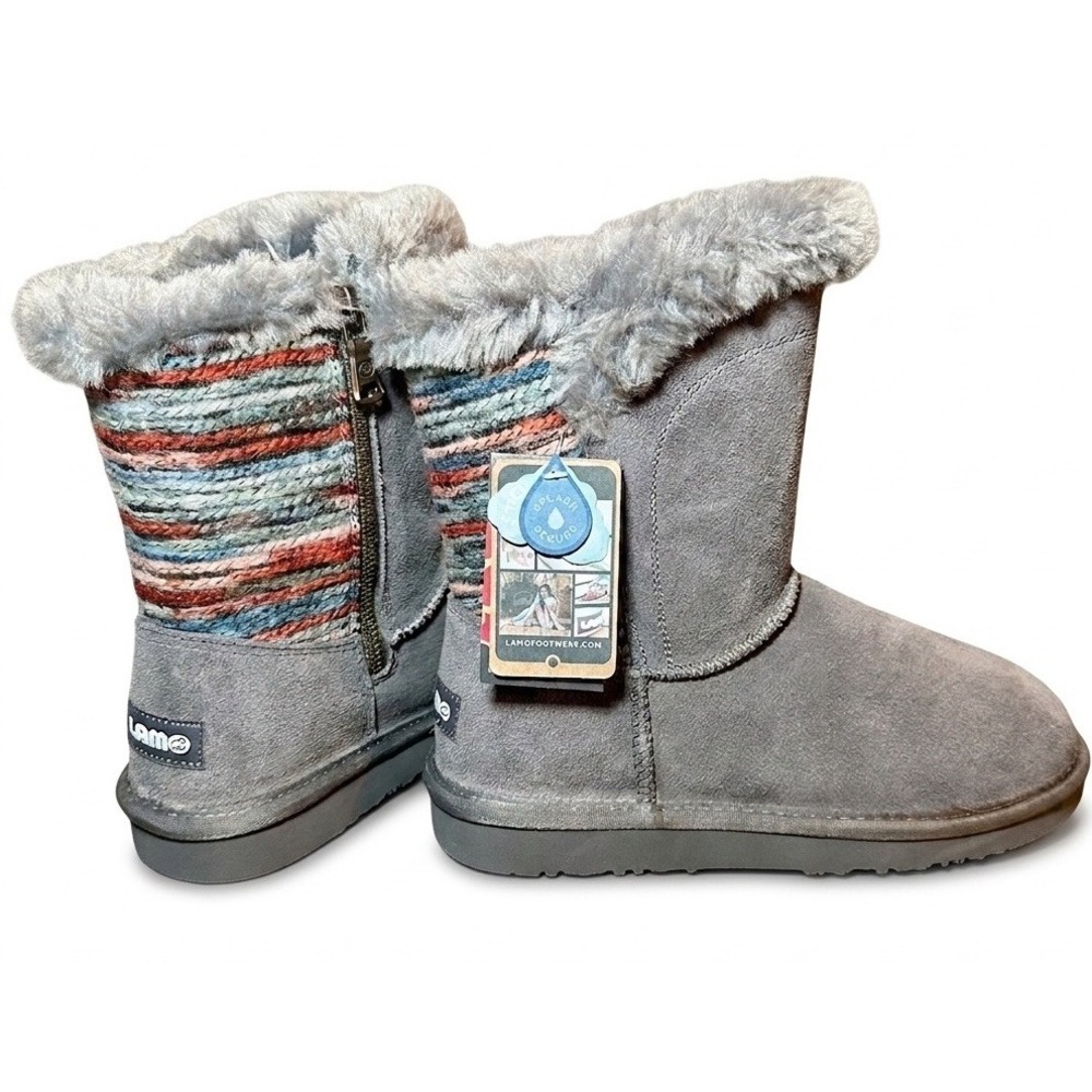 LAMO Willow Gray Suede Faux Fur Lined Boots Women's US 6 NWT Zip Cozy Winter